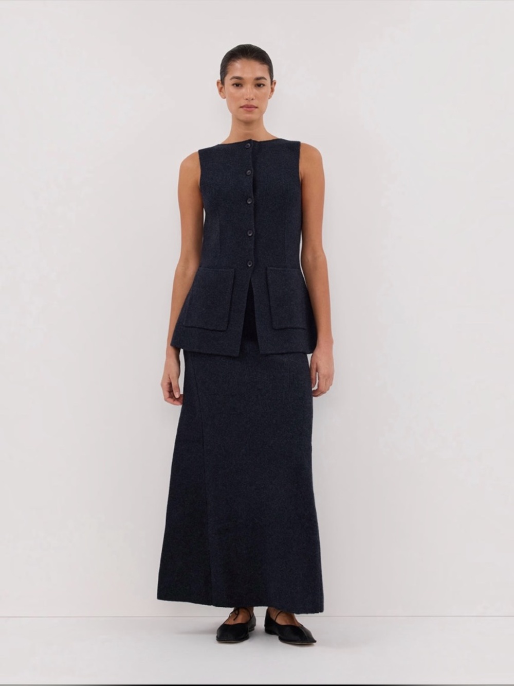 NWT DISSH Ava Ink Wool Blend Longline Knit Midi Skirt XL
